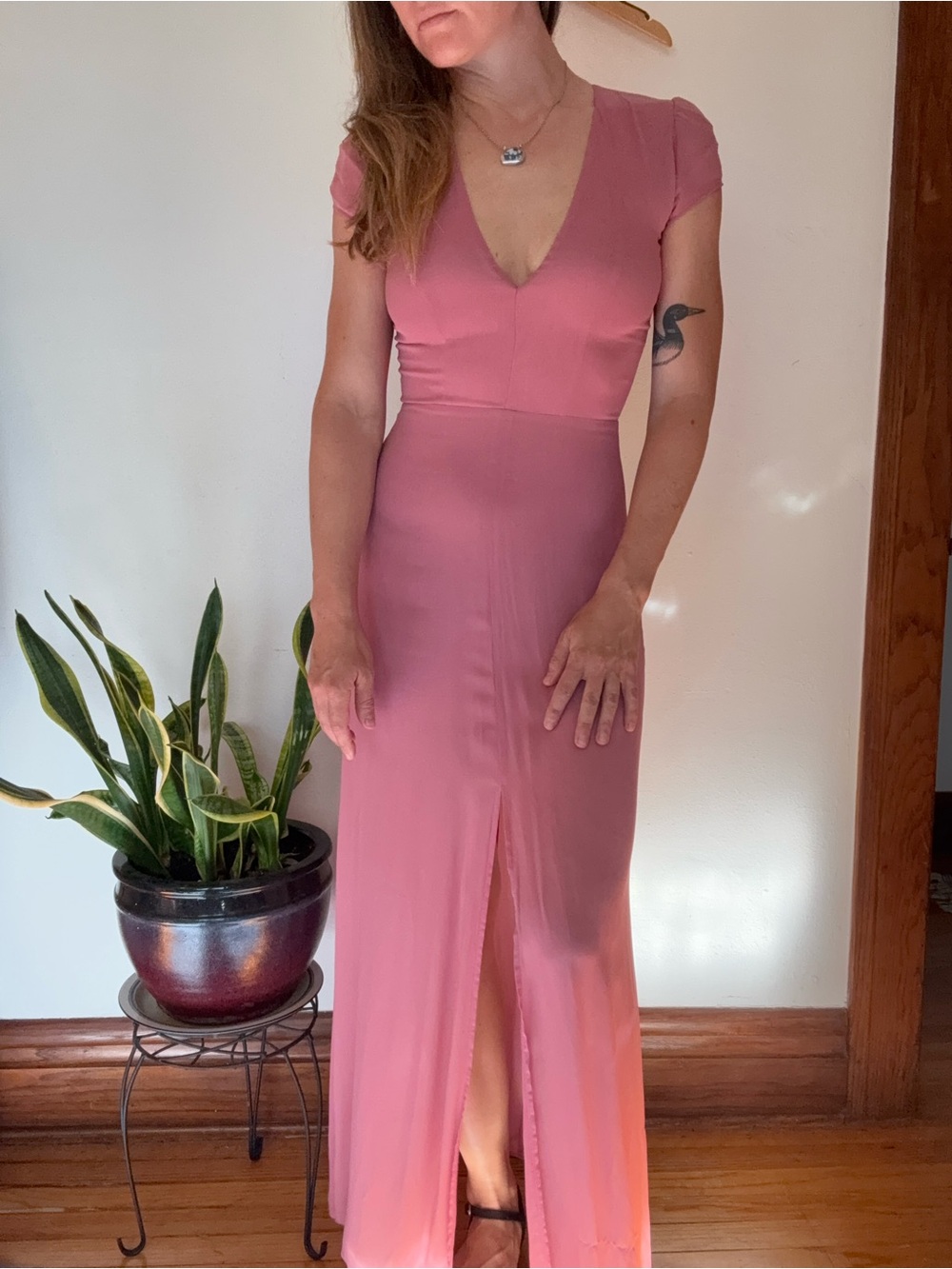 Reformation Rose Pink V-Neck Maxi Dress size XS
